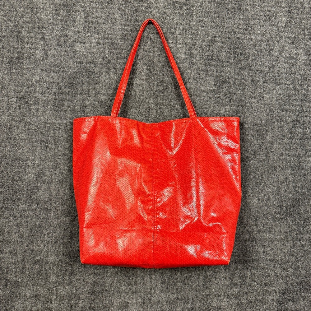 Saks Fifth Avenue Faux Snakeskin Tote Bag Vintage 1980s Red With Inner Pockets